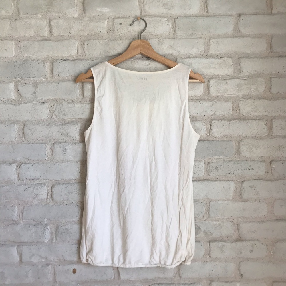 LOFT Cream Ruffle Tank Top M - Picture 2 of 7